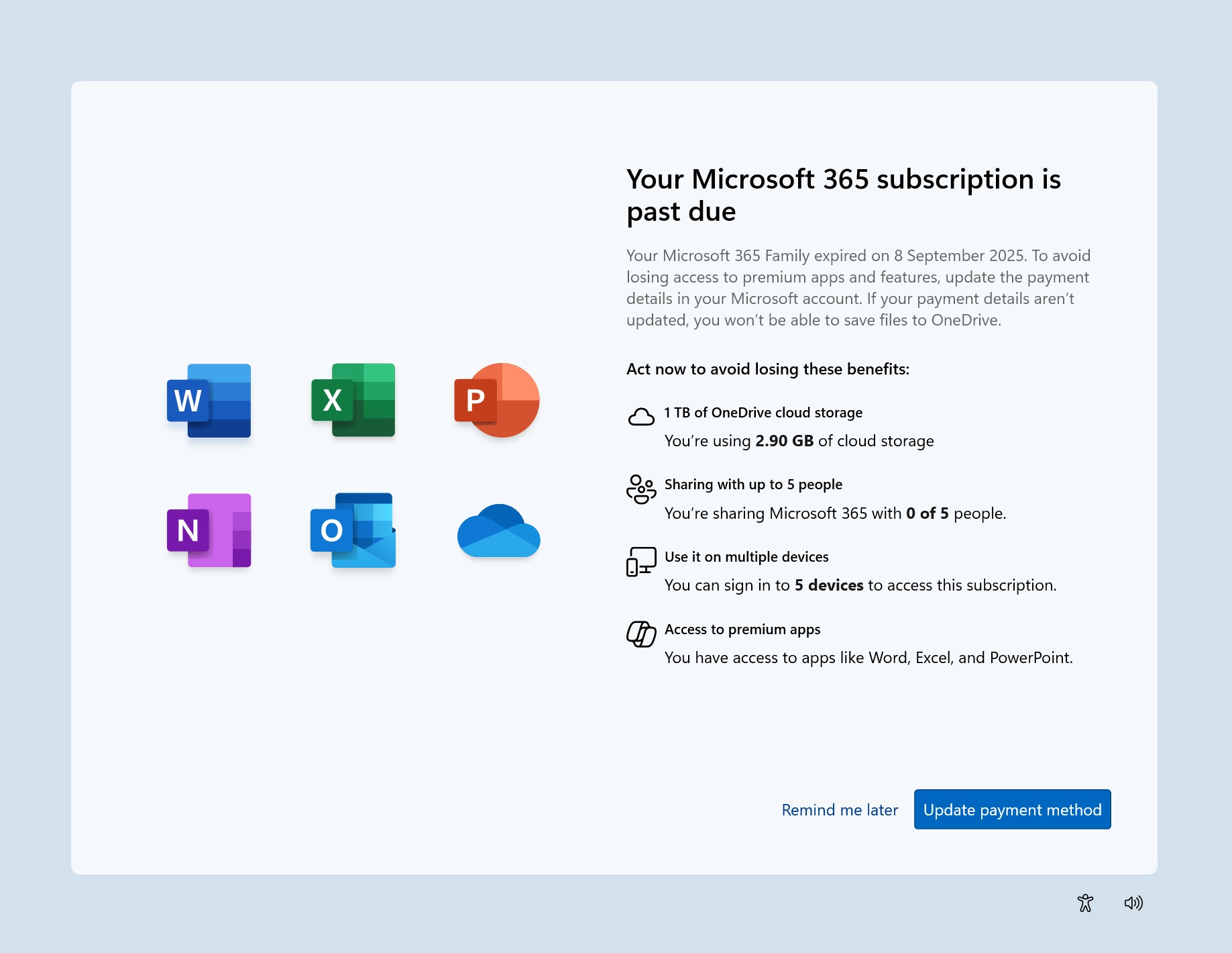 ms windows 11 oobe 365 details and payment reminder