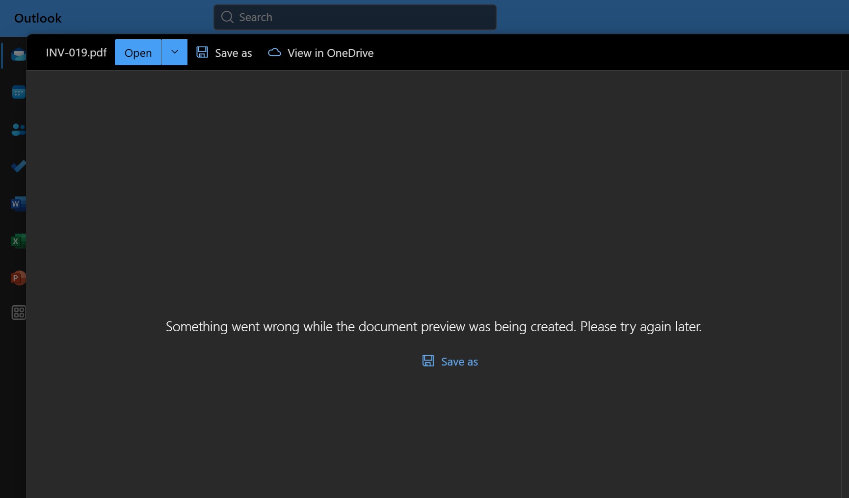 outlook offline attachment preview error