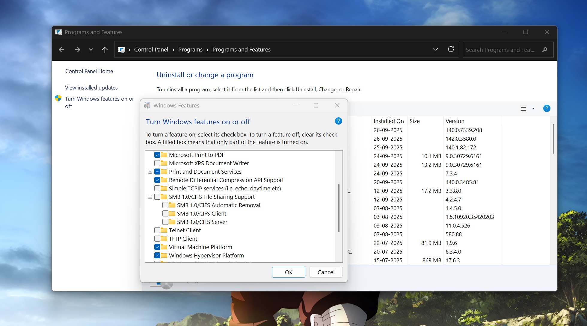 smb optional feature windows