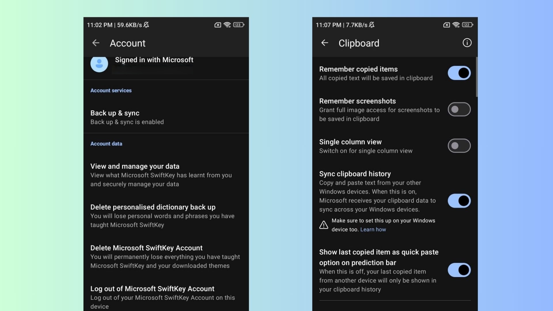 swiftkey sync settings