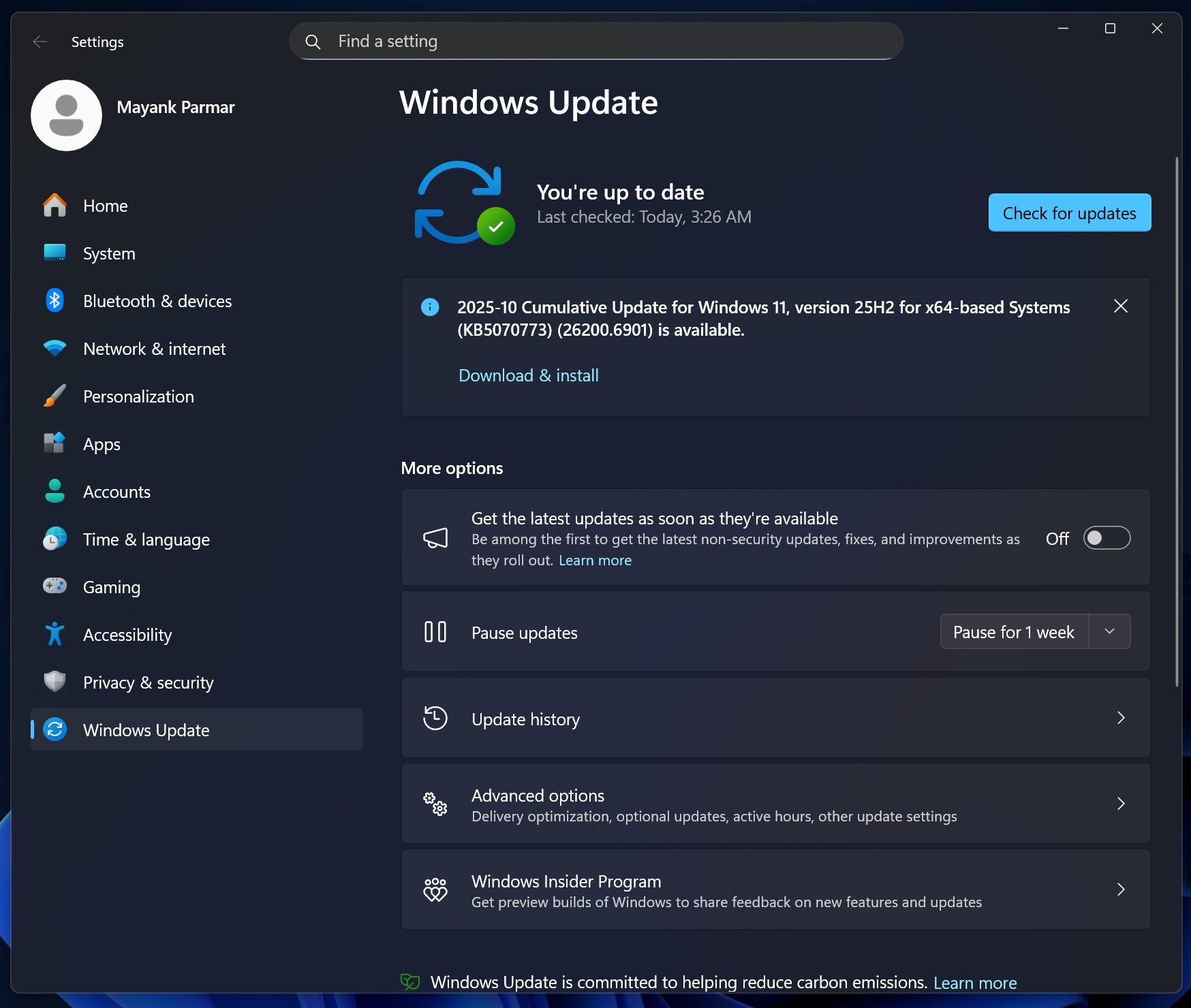 2025-10 Cumulative Update for Windows 11, version 25H2 for x64-based Systems (KB5070773) (26200.6901)