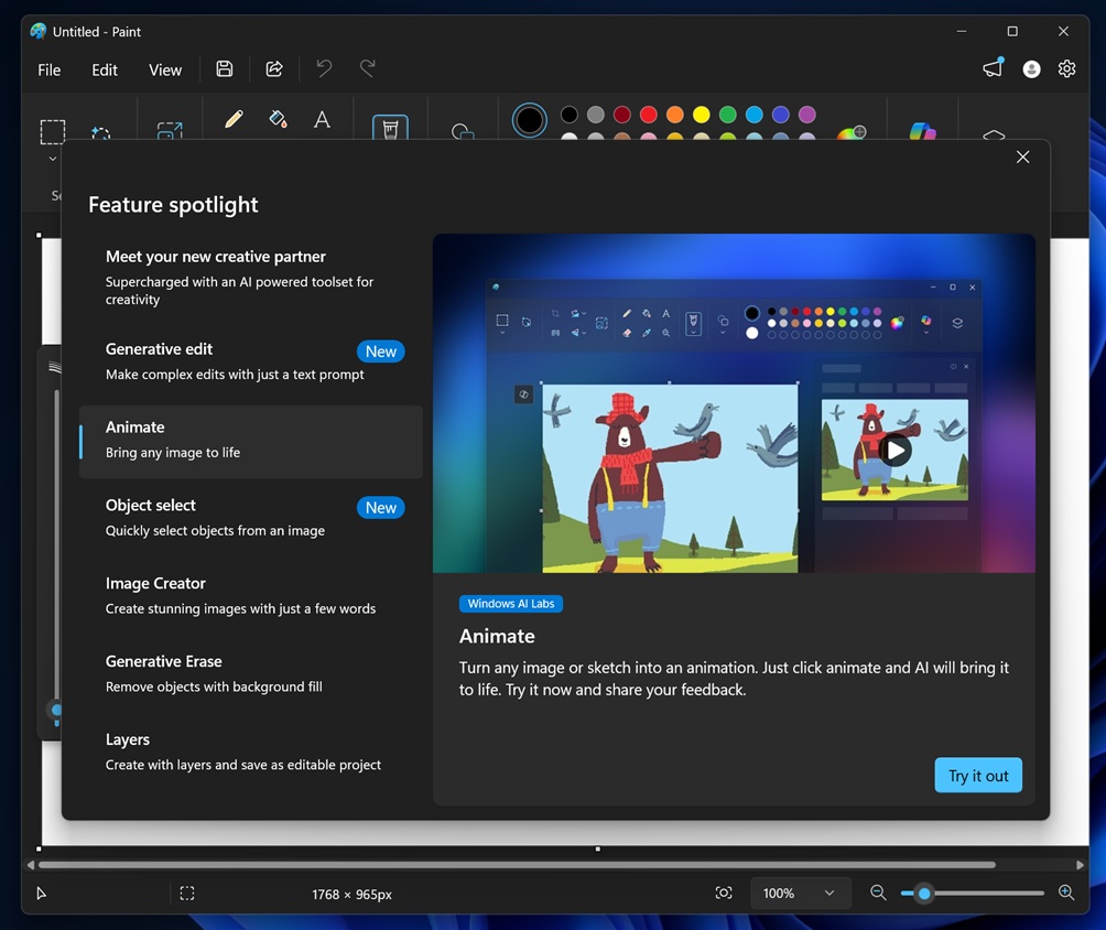 Animate feature in MS paint