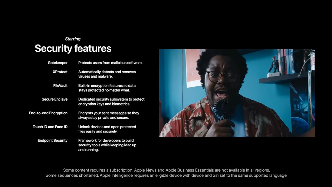 Apple Mac security features in ad film