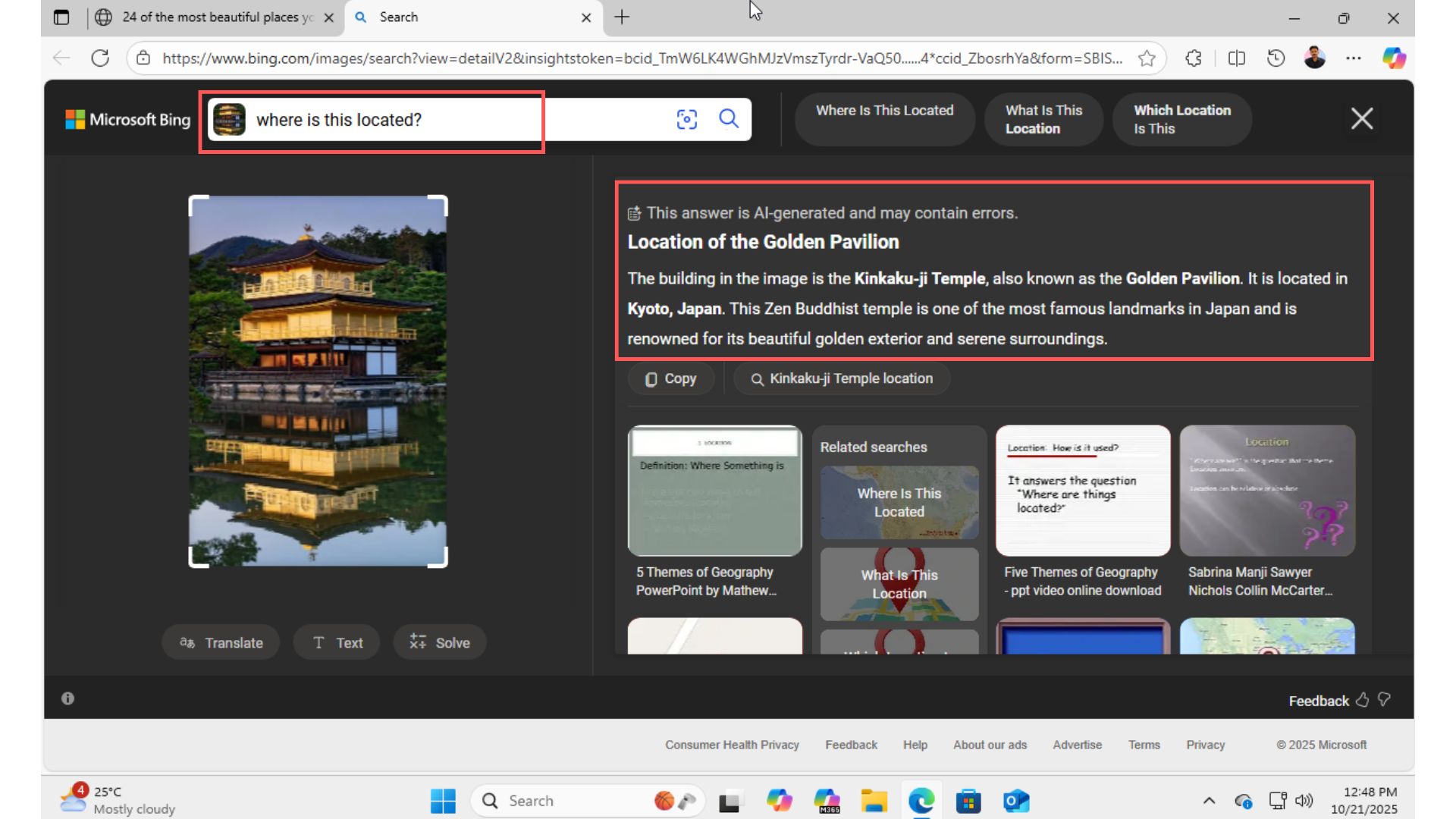 Asking a question in Bing Visual Search