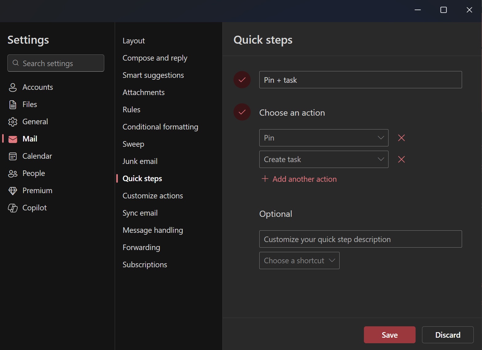 Choose an action in Quick Steps