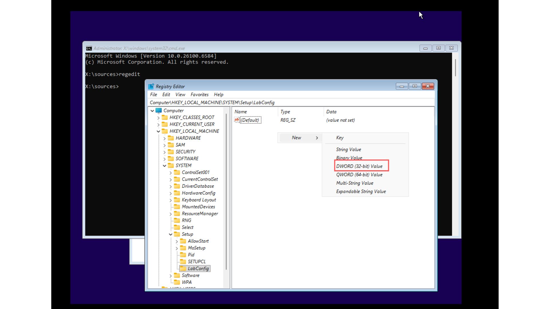 Create DWORD 32-bit Value in LabConfig