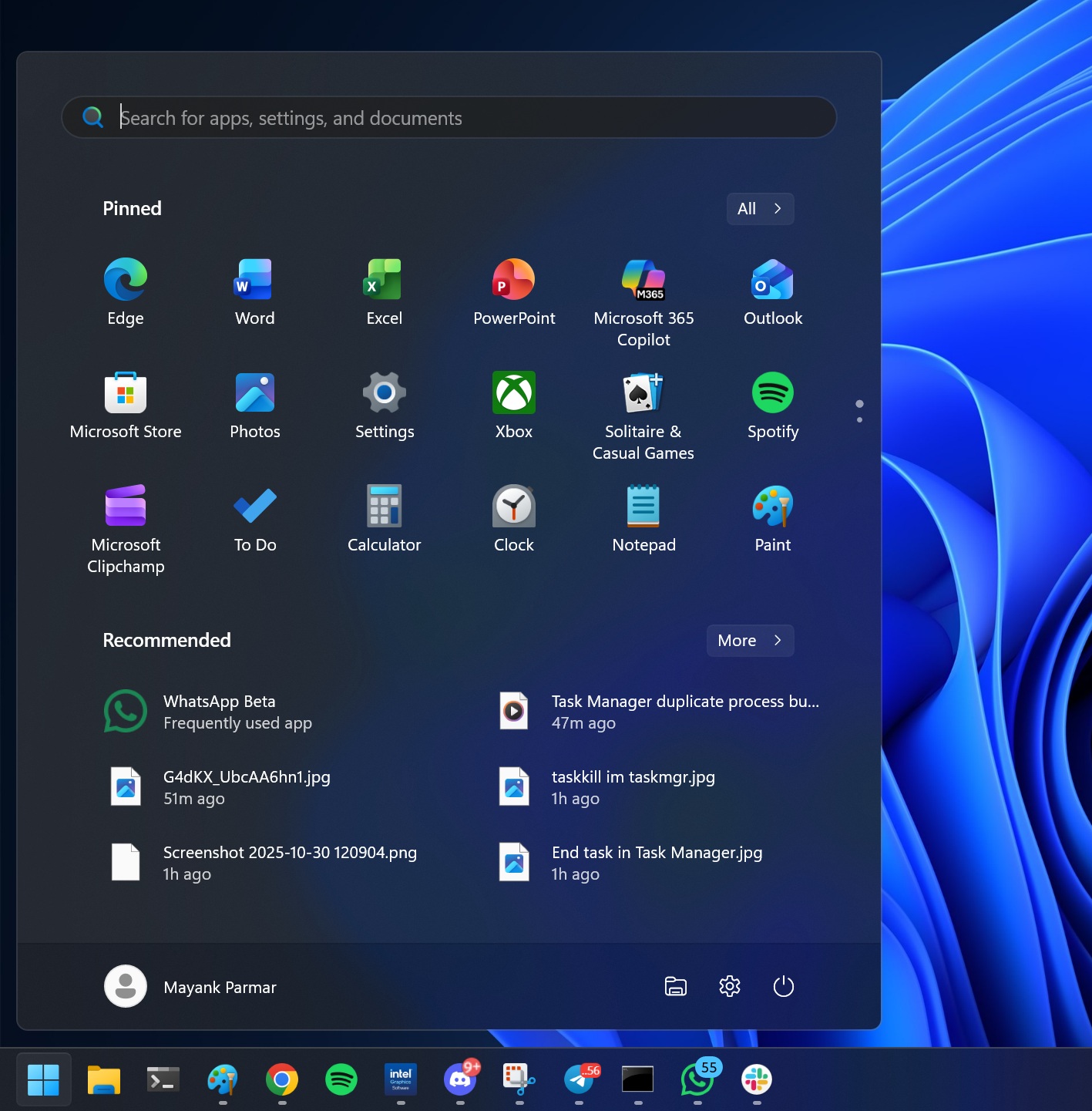 Current Start menu in Windows 11
