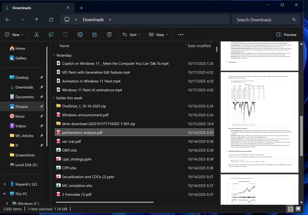 File Explorer preview pane working