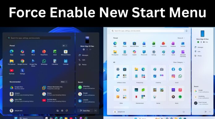Force enable new Start menu in Windows 11 25H2 and 24H2 if it doesn’t turn on automatically Force Enable New Start Menu in Windows 11