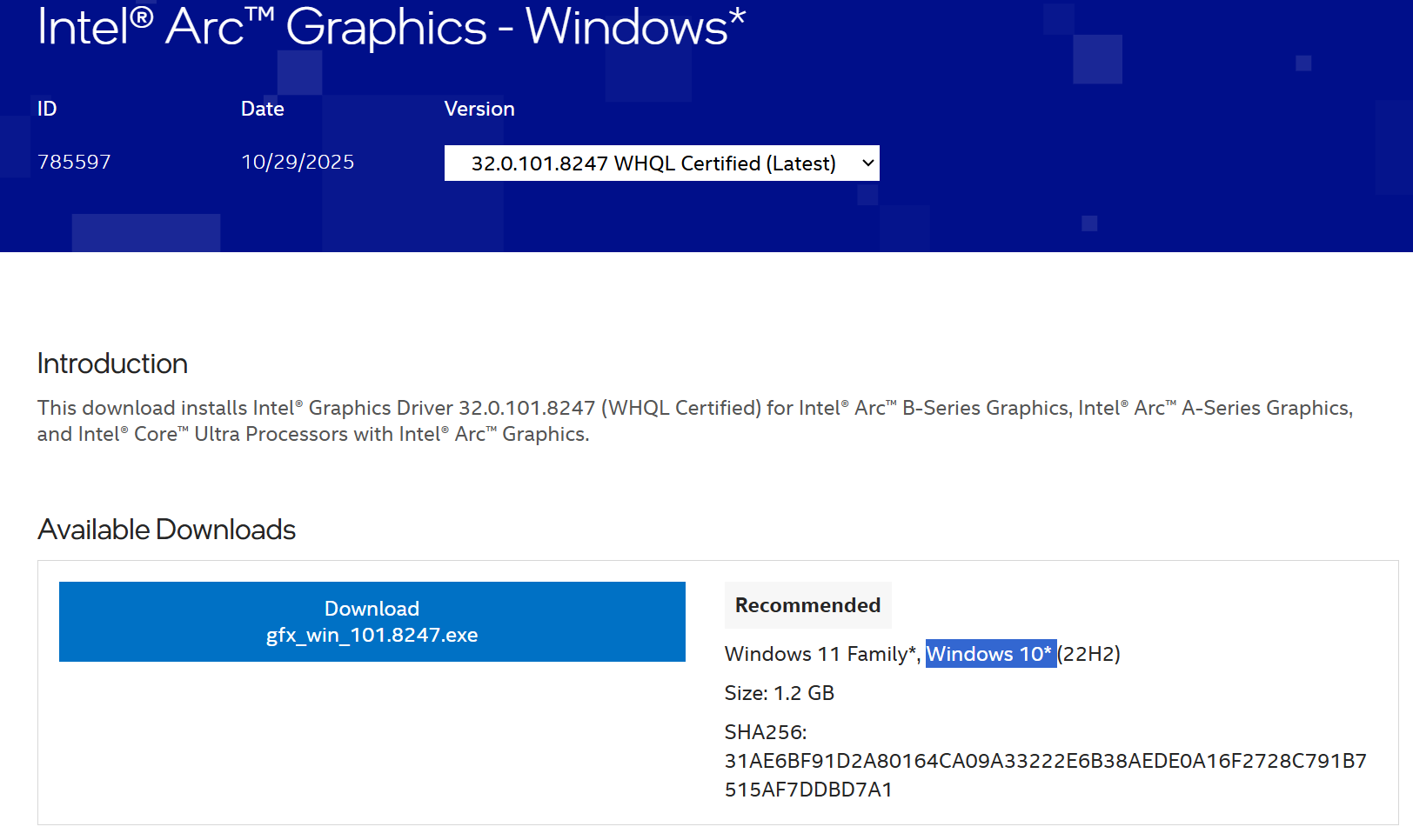 Intel drivers support