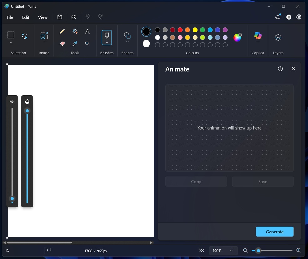 MS Paint with Animate sidebar in Windows 11