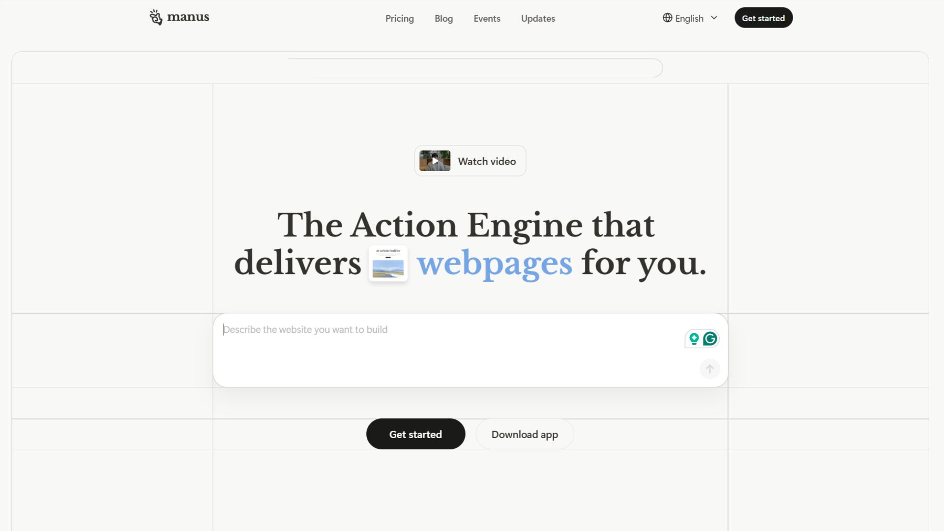 Manus AI home page