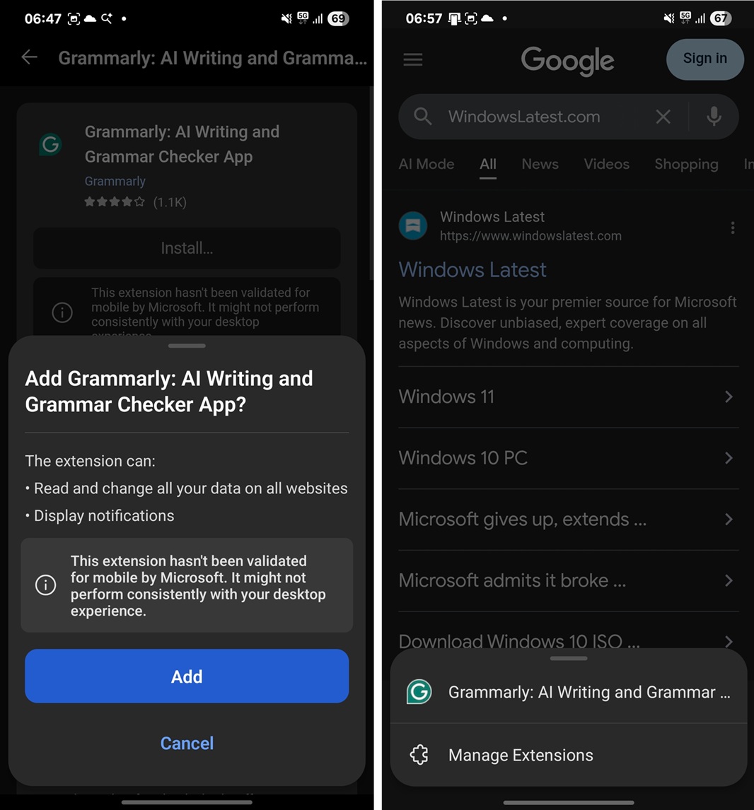 Microsoft Edge Desktop extension on Android