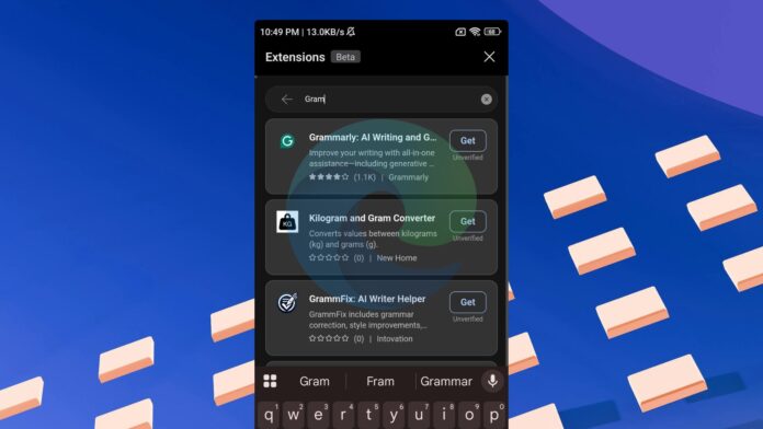 Microsoft Edge desktop extensions for mobile