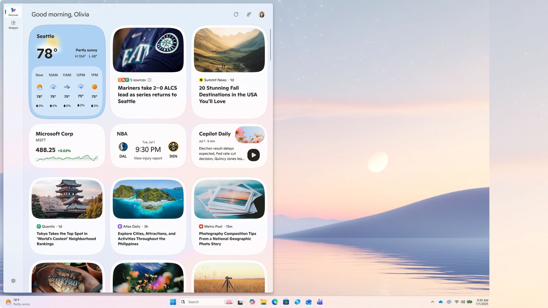 New redesigned Discover feed in the Widgets board in Windows 11