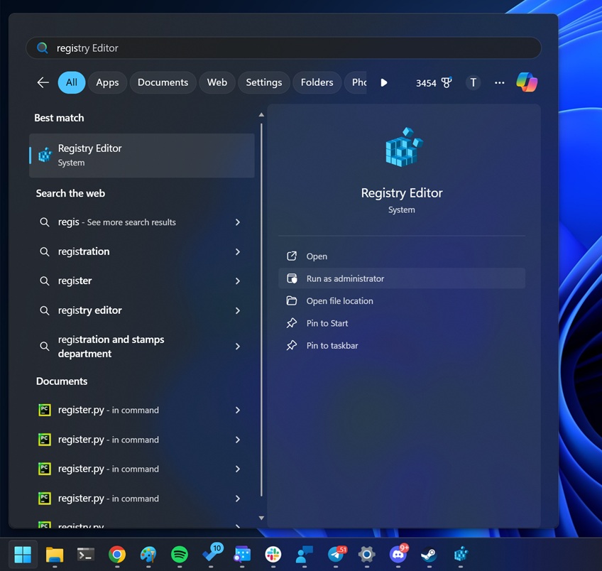Open Registry Editor in Windows 11