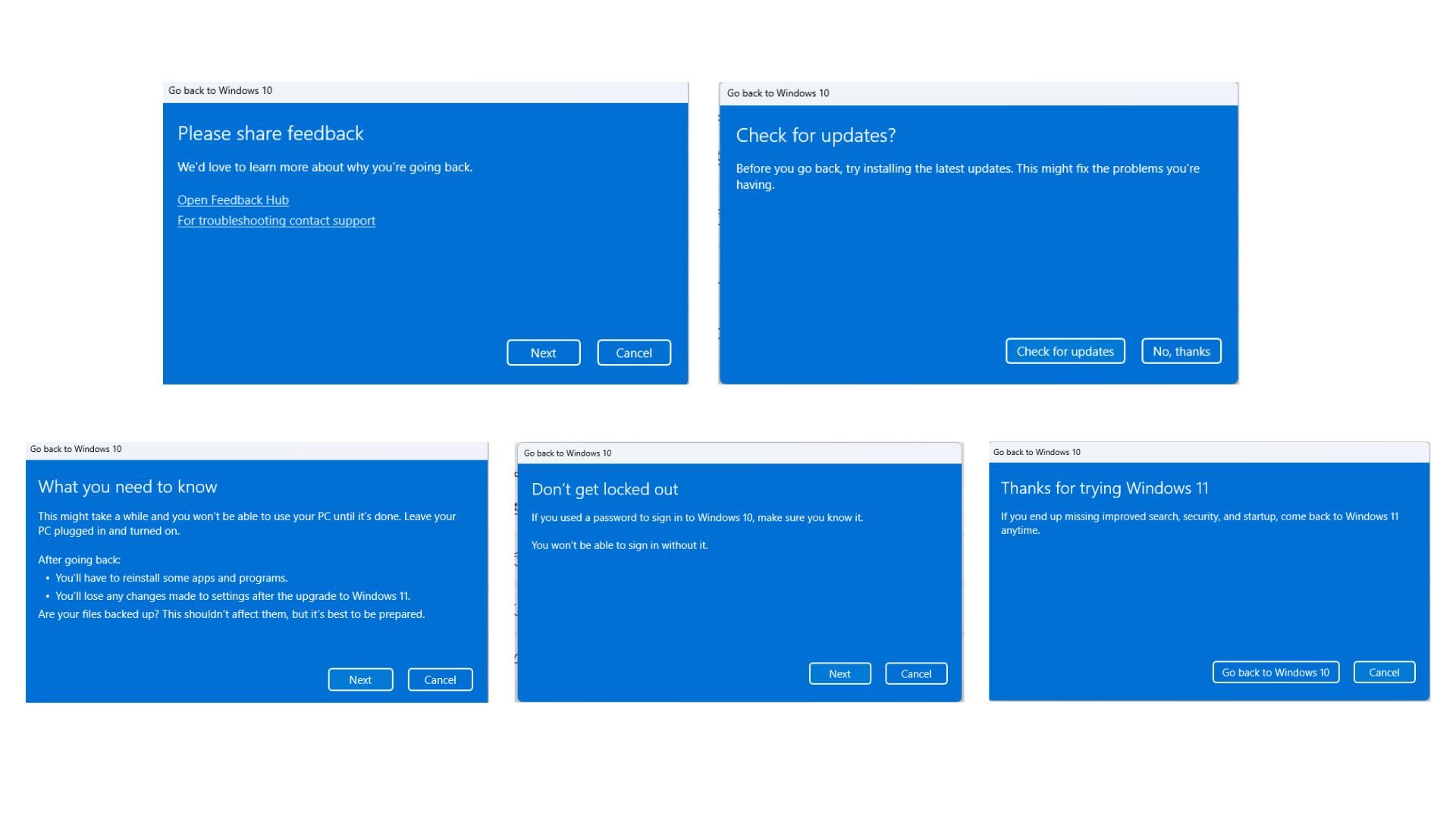 Popups that show up when going back to Windows 10 from Windows 11