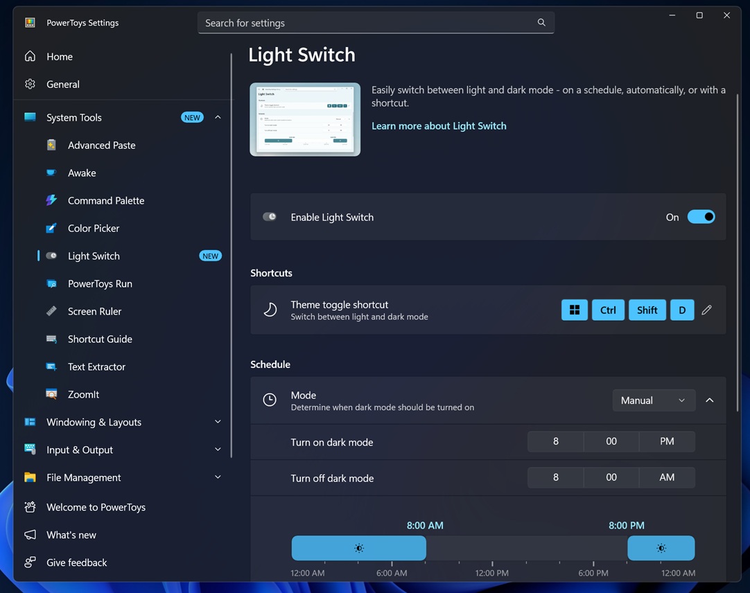 PowerToys auto switching themes