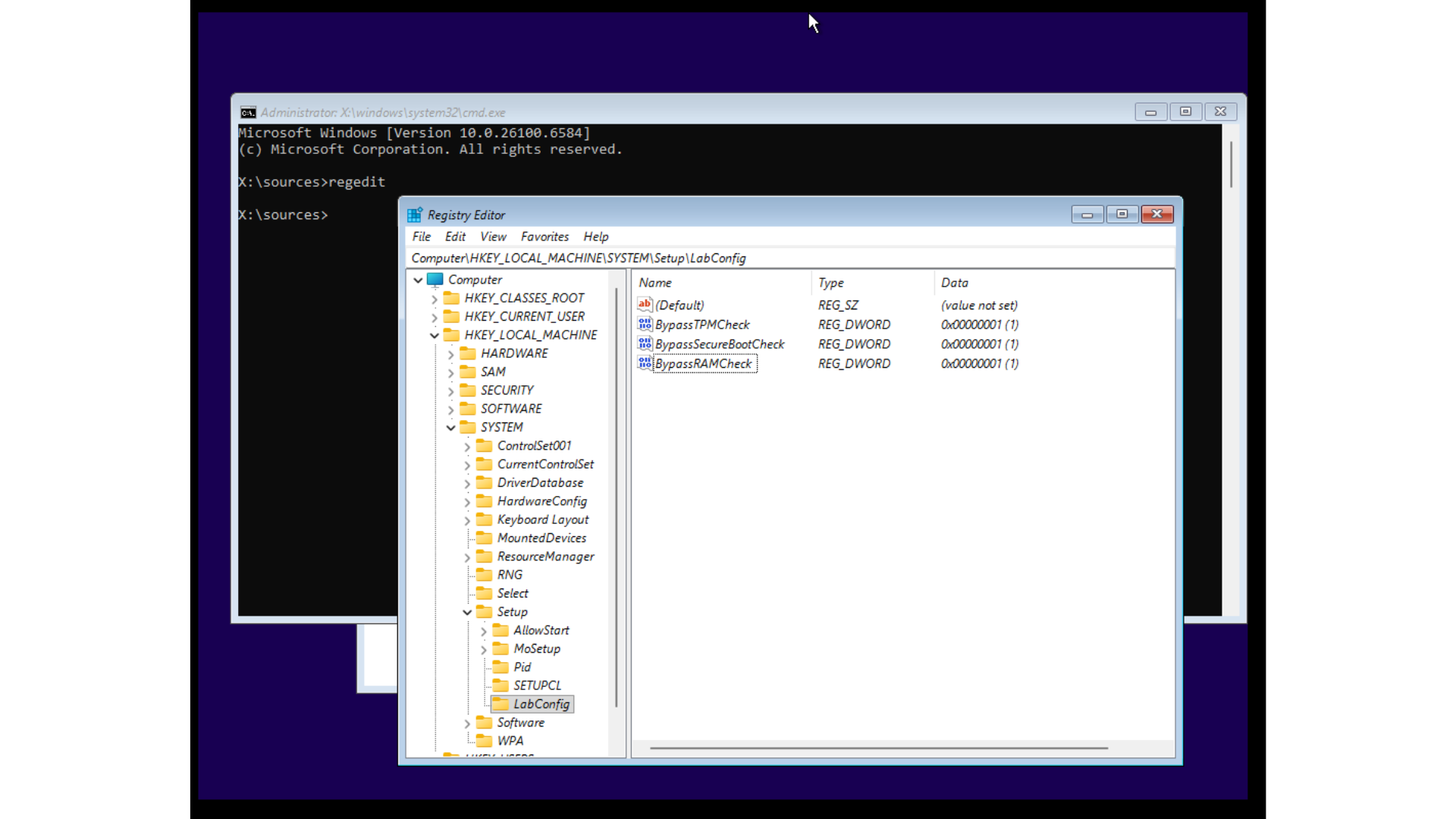 Registry hack to bypass TPM Secure Boot and RAM check
