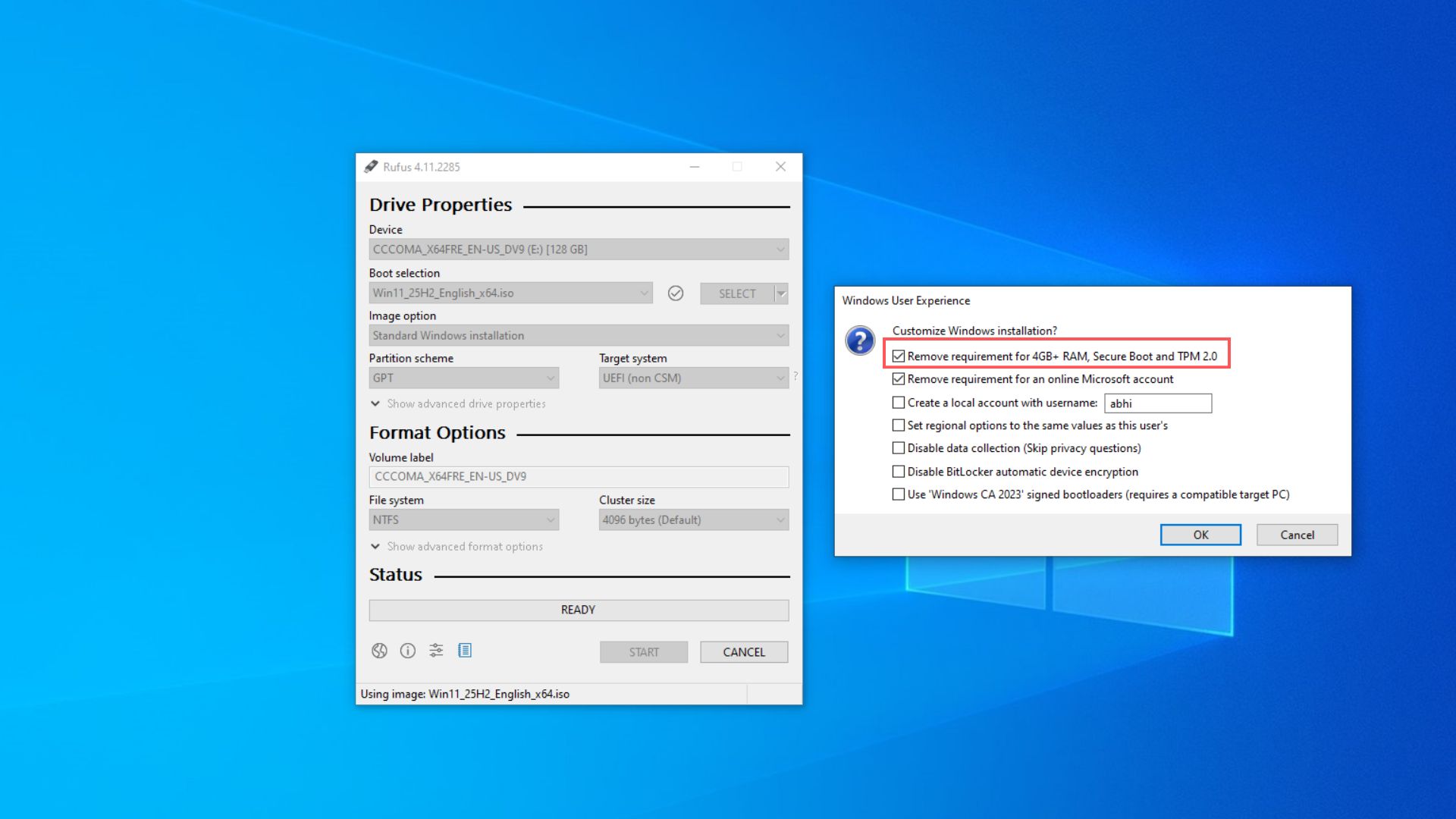 Rufus bypasses Windows 11 minimum requirements