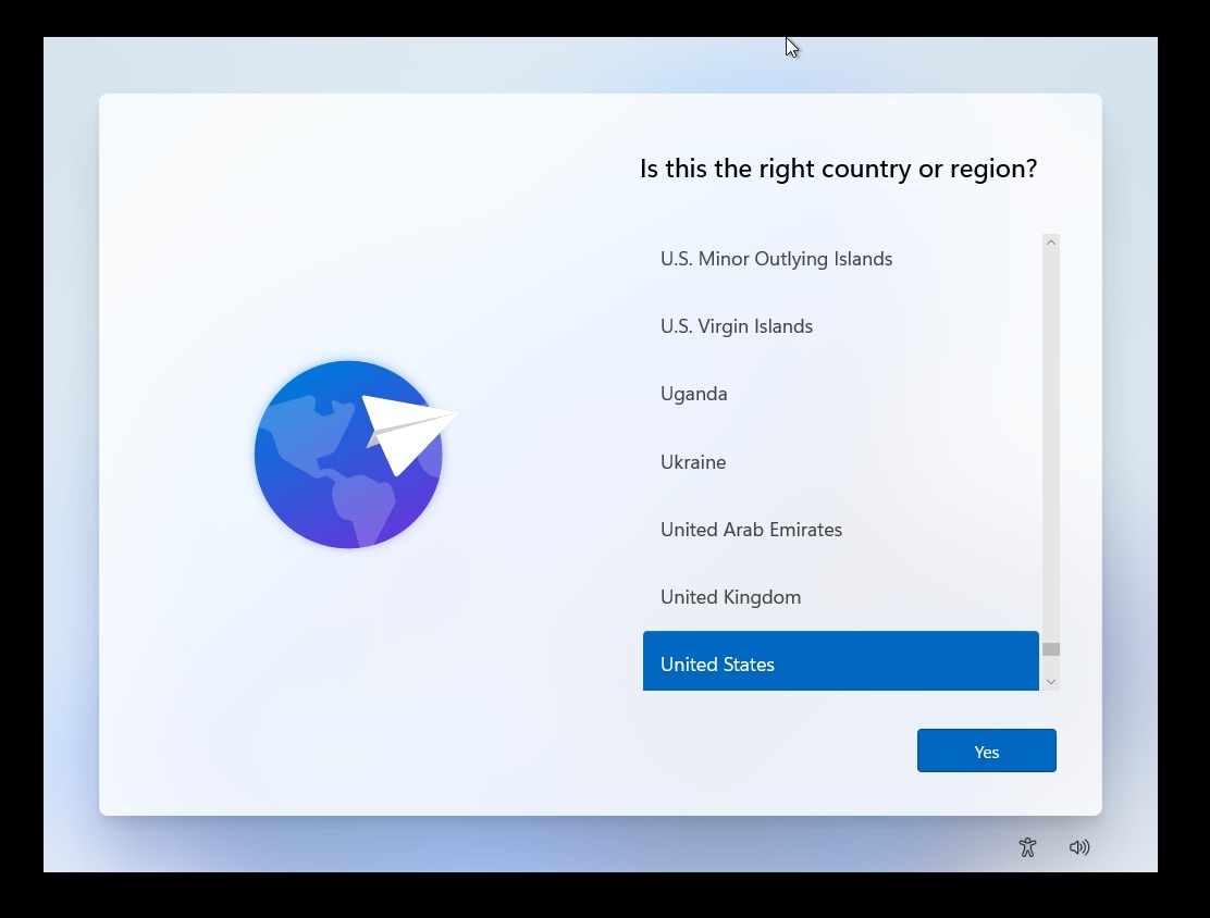 Selecting region in Windows 11