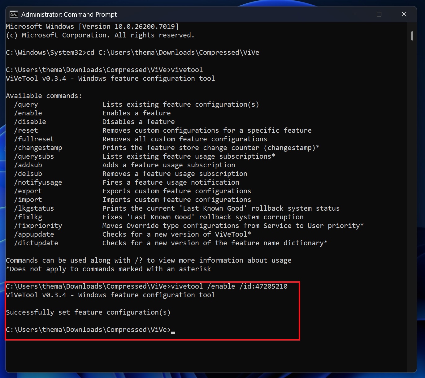 Start menu vivetool id 47205210