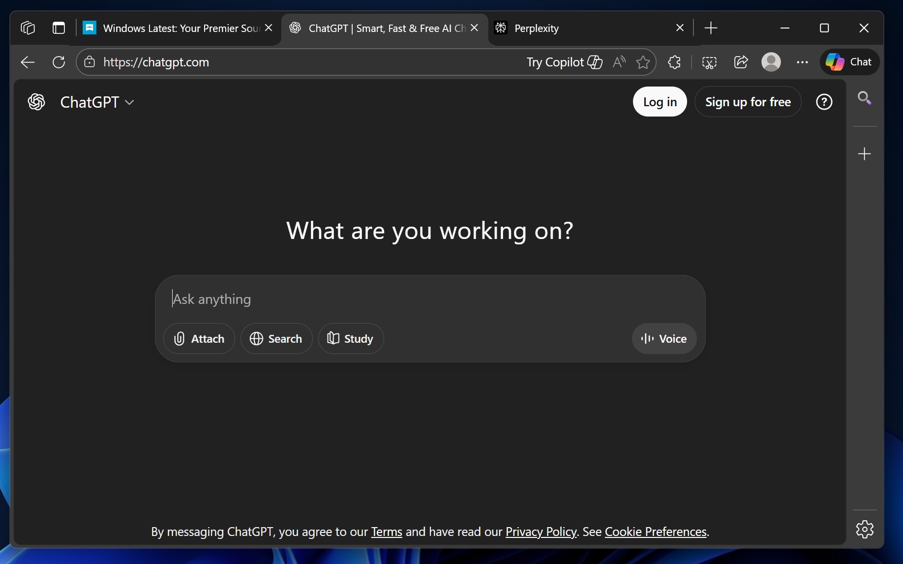 Try Copilot alert when using ChatGPT