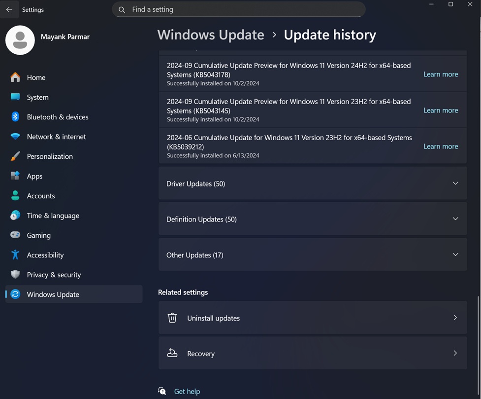 Uninstall Windows Update button