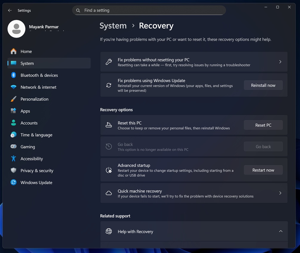 Windows 11 WinRE startup
