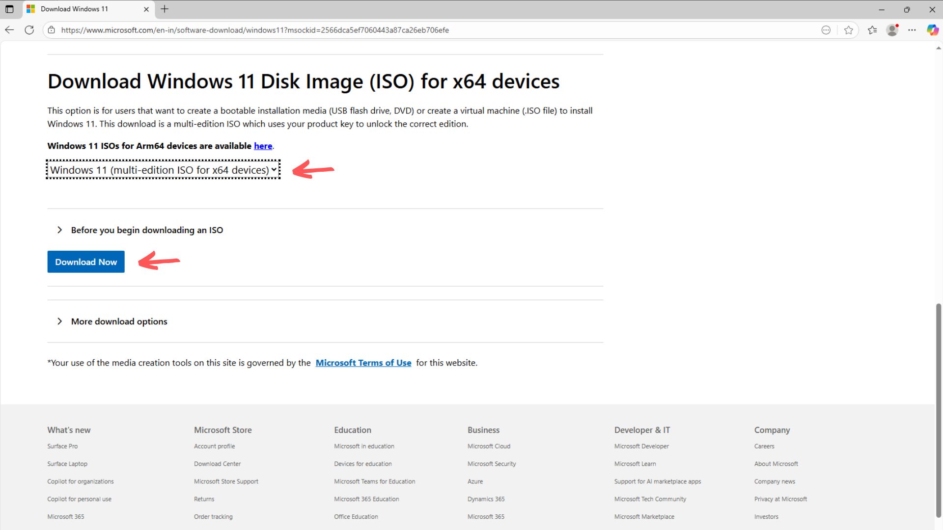 Windows 11 download page for ISO file
