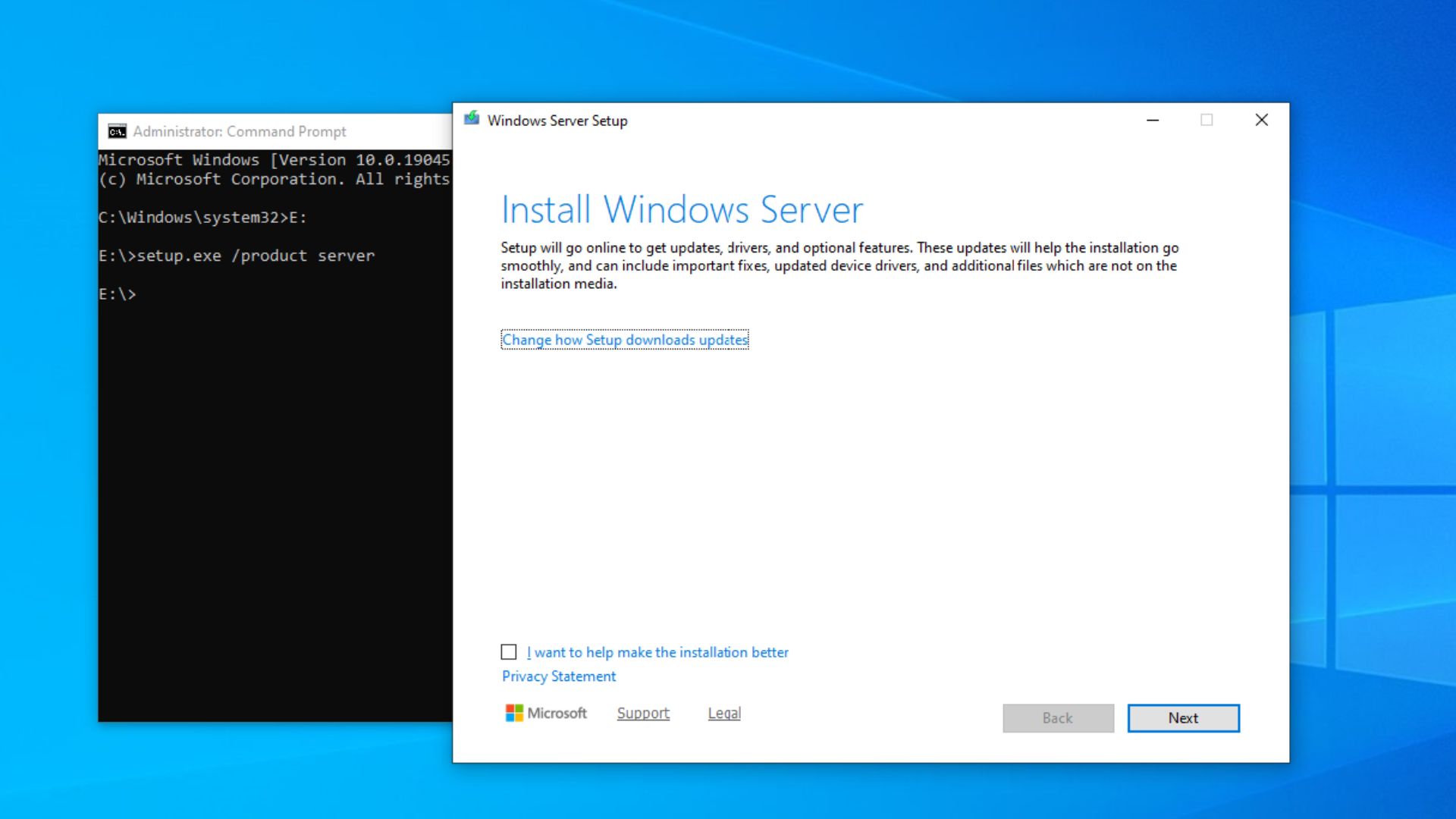 Windows Server Setup window