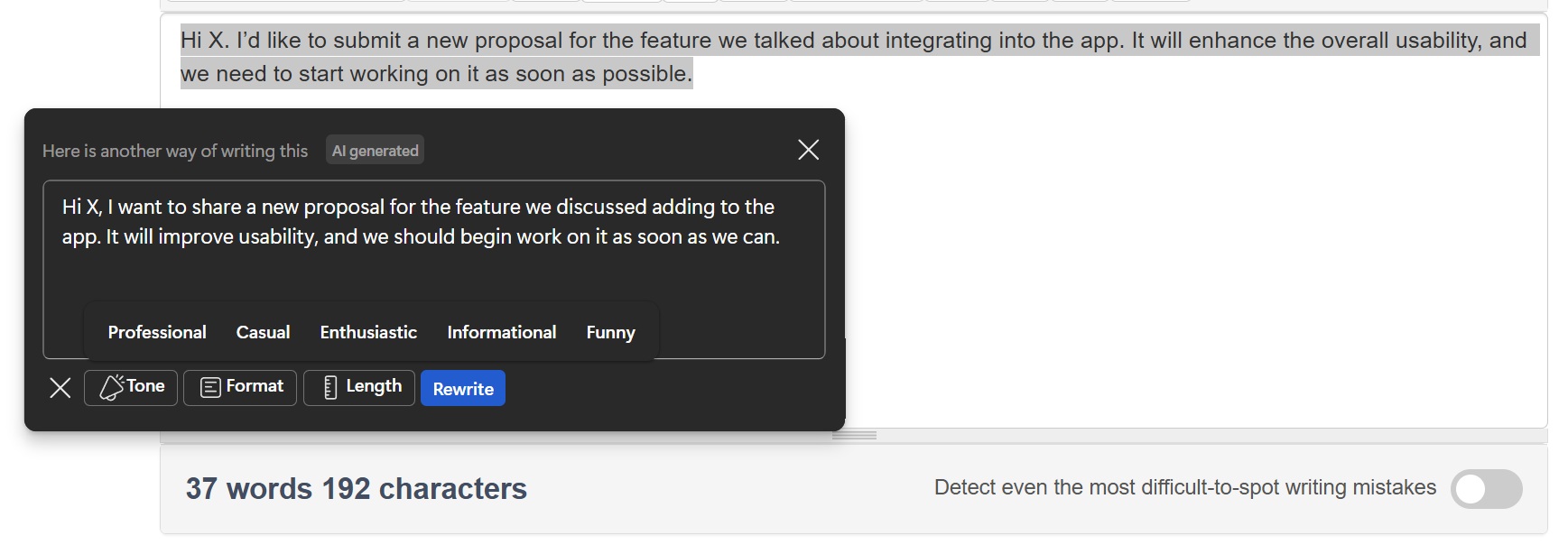 adjust option in edge copilot rewrite