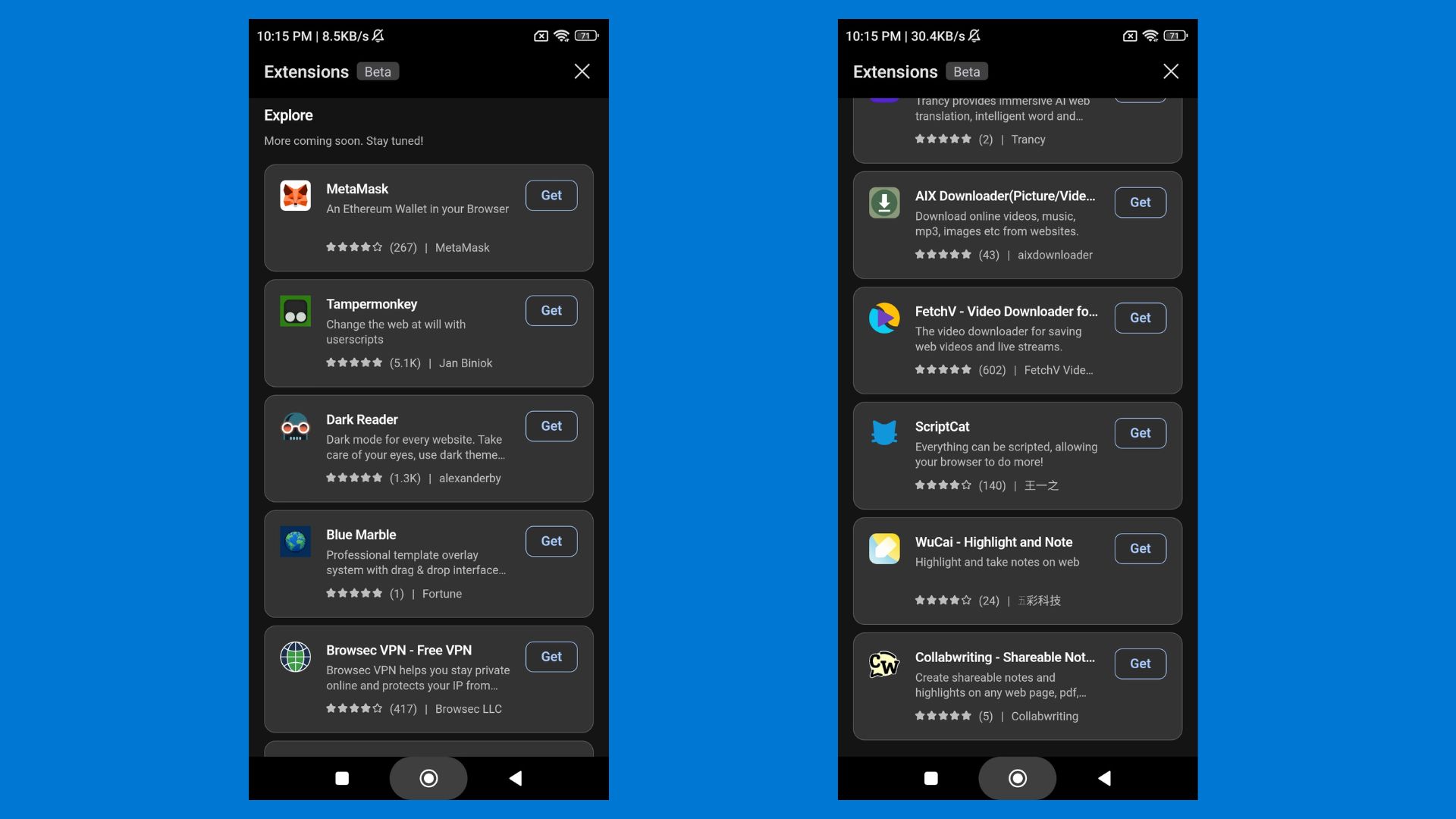 edge extensions android canary