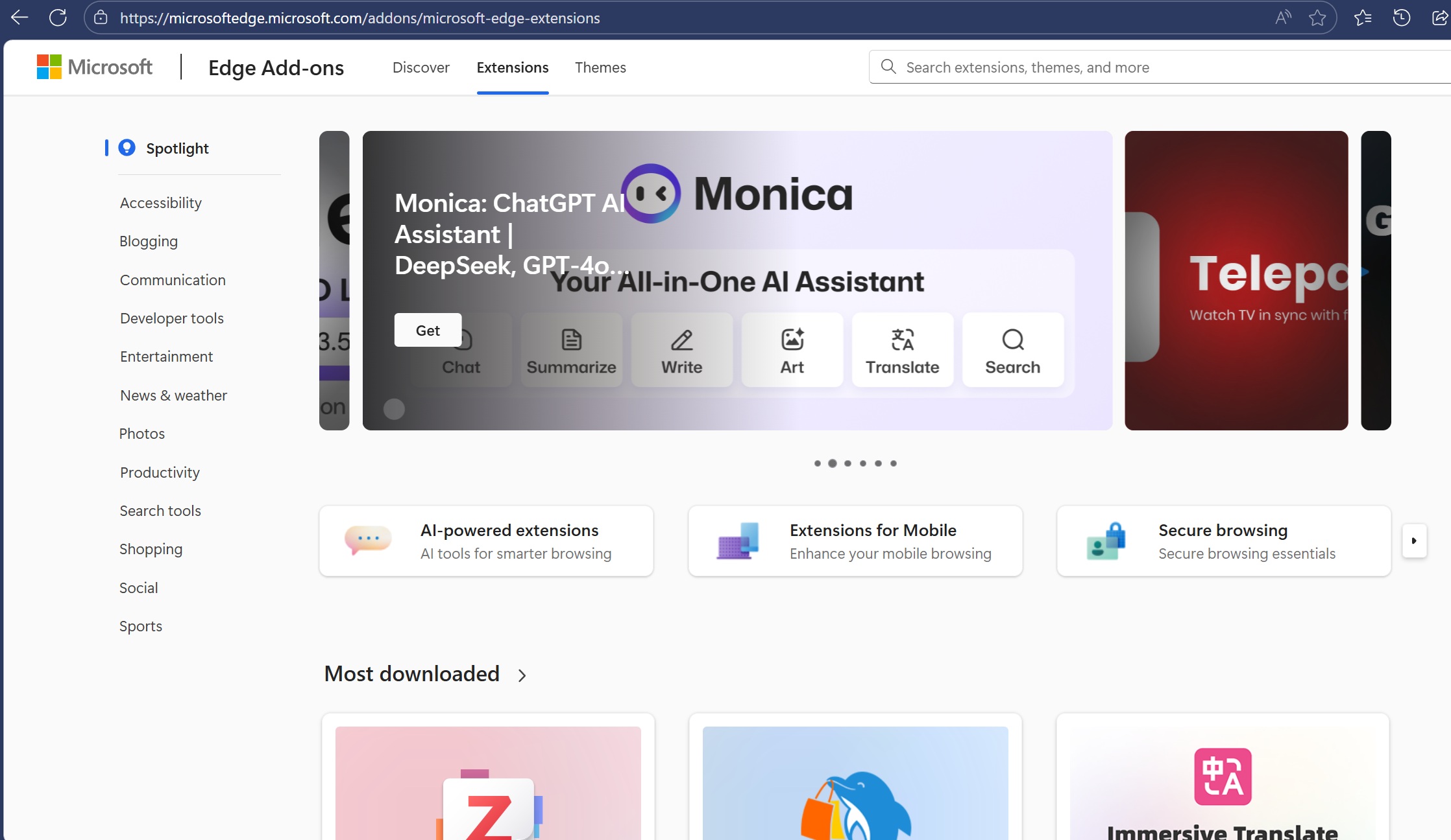 edge extensions store desktop