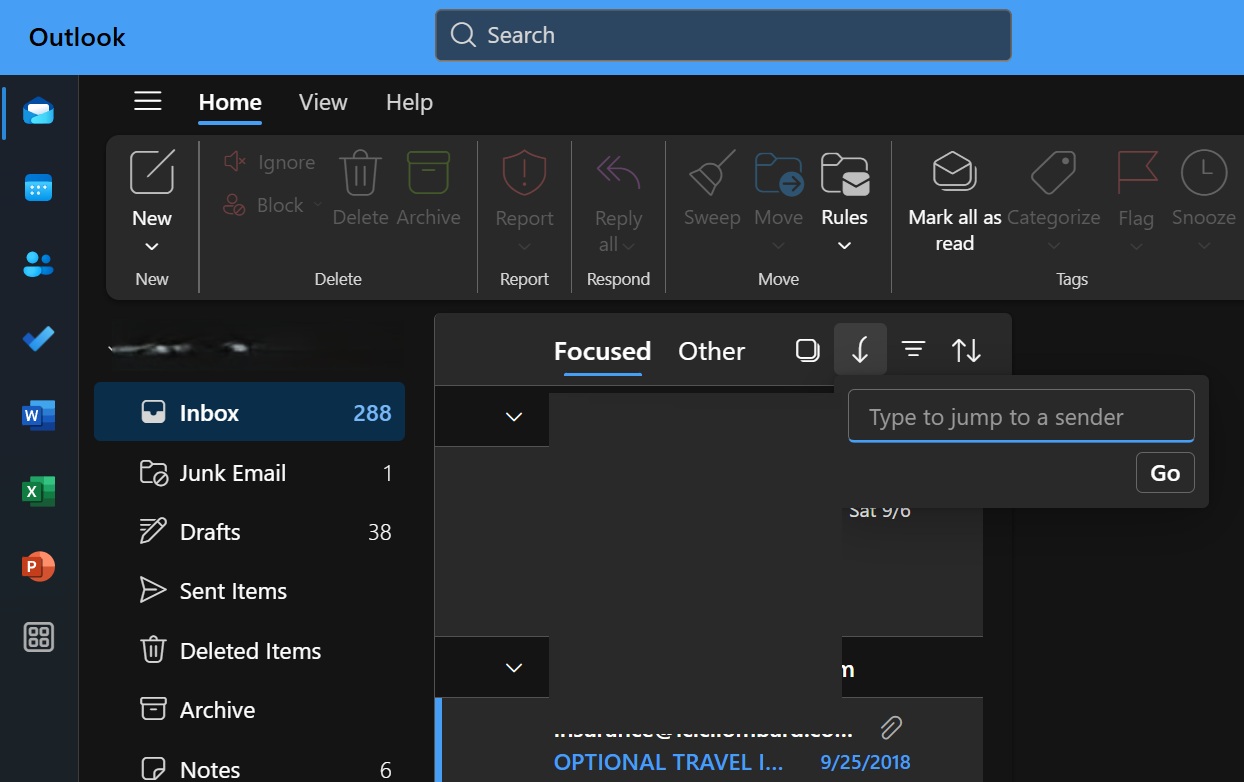 from search bar in outlook