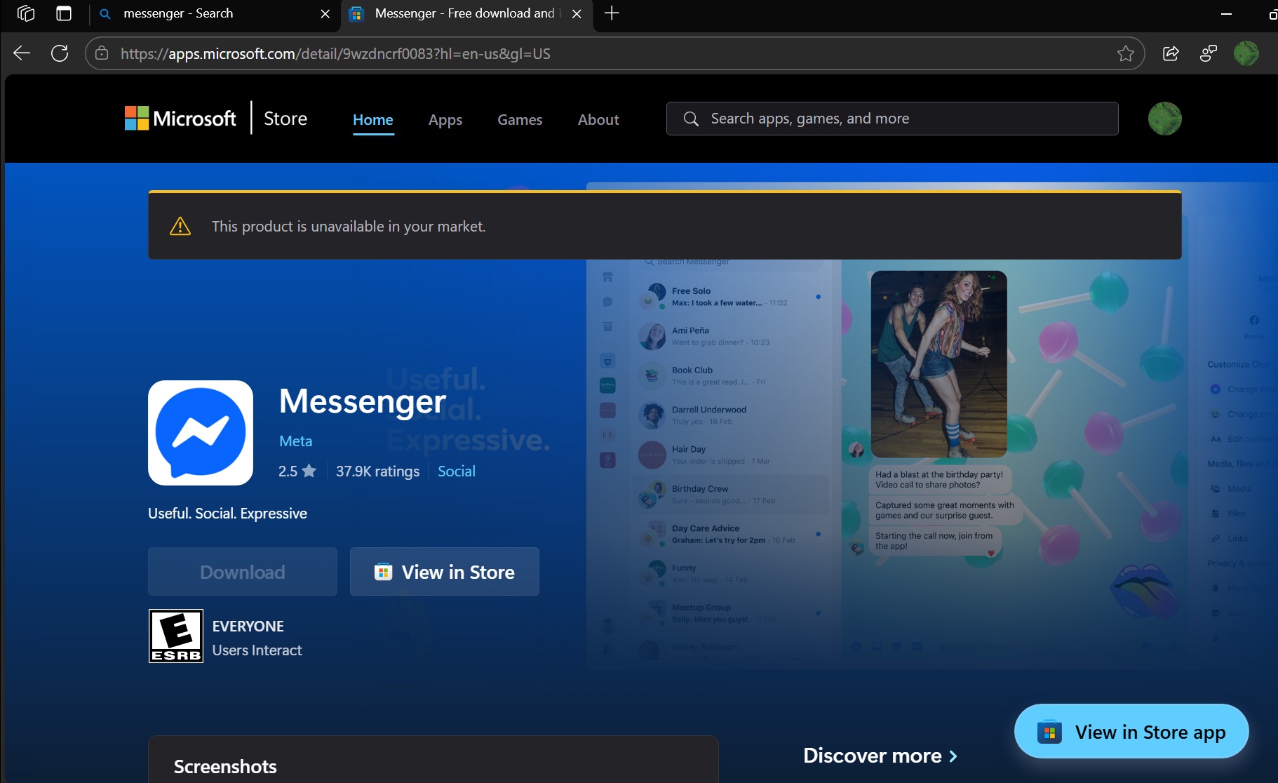 missing download option messenger website
