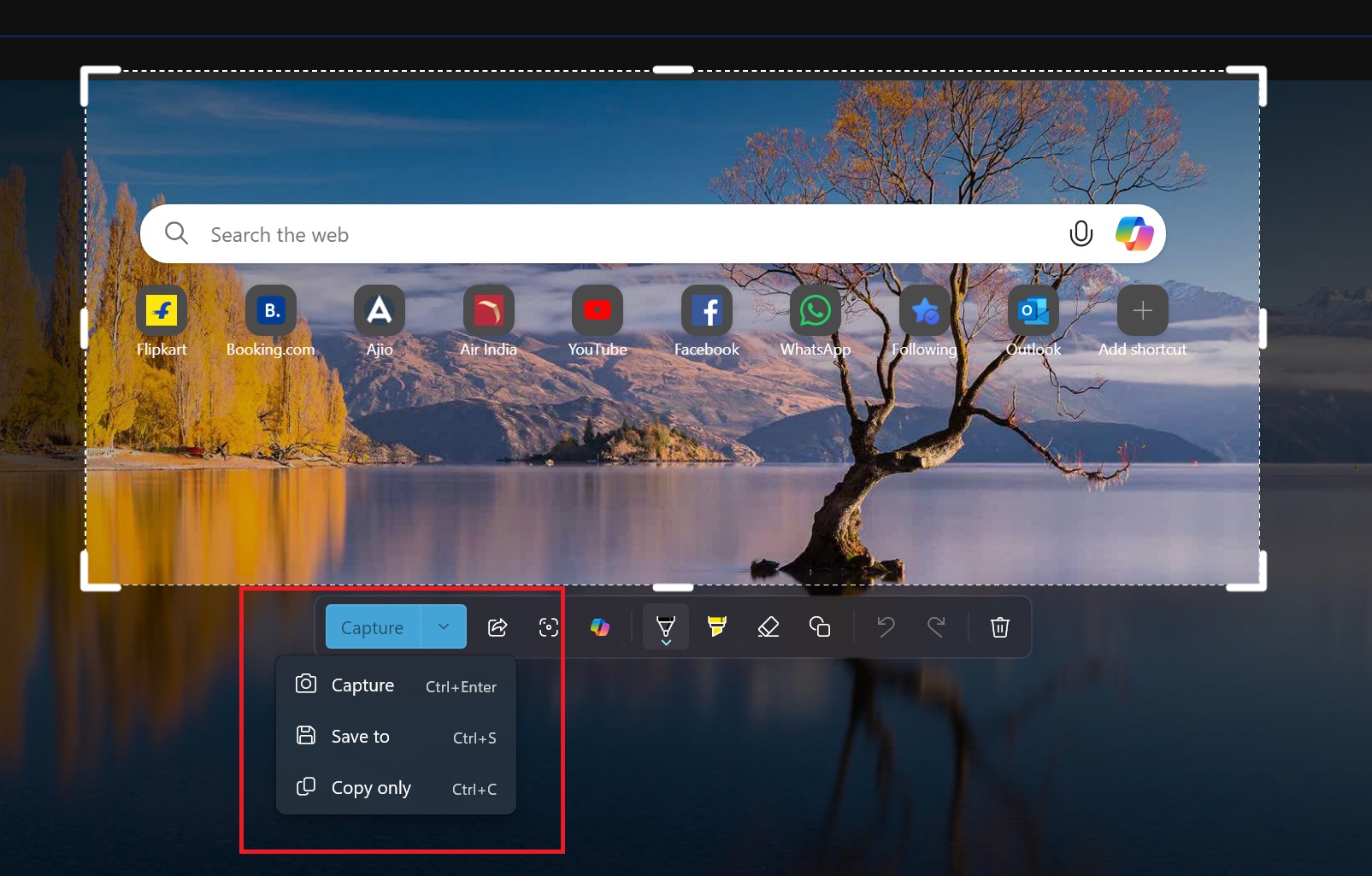 quick markup snipping tool capture modes