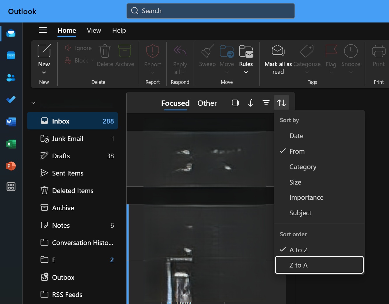 sort by options new outlook