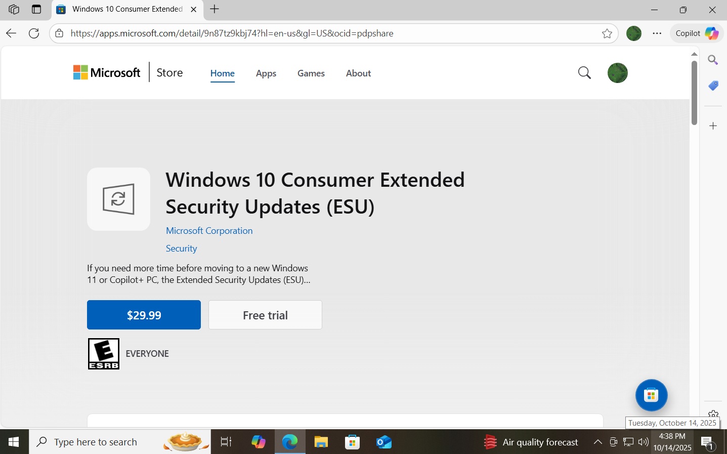 windows 10 esu buy page