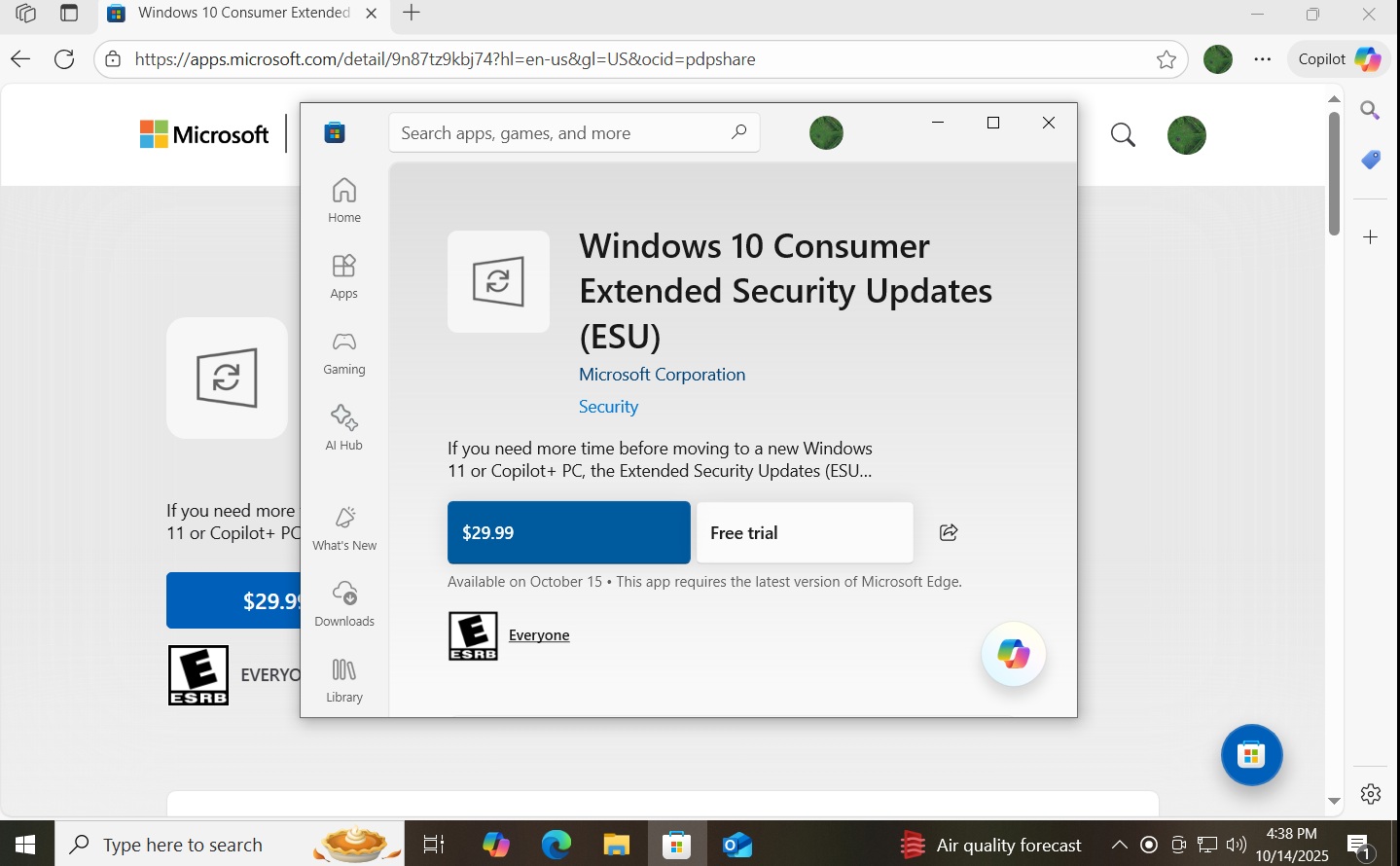 windows 10 esu buy store page