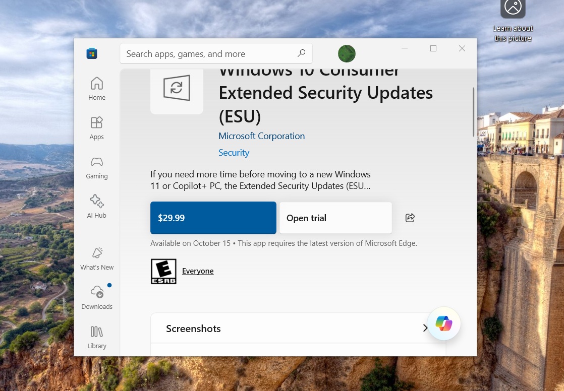 windows 10 esu open trial option