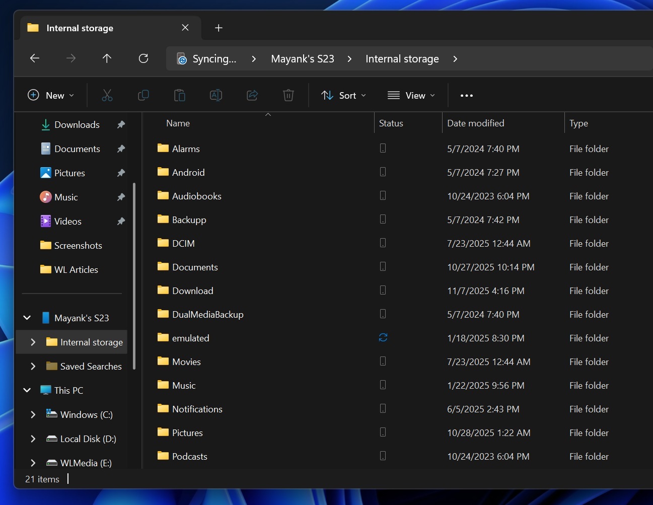 Android storage in File Explorer