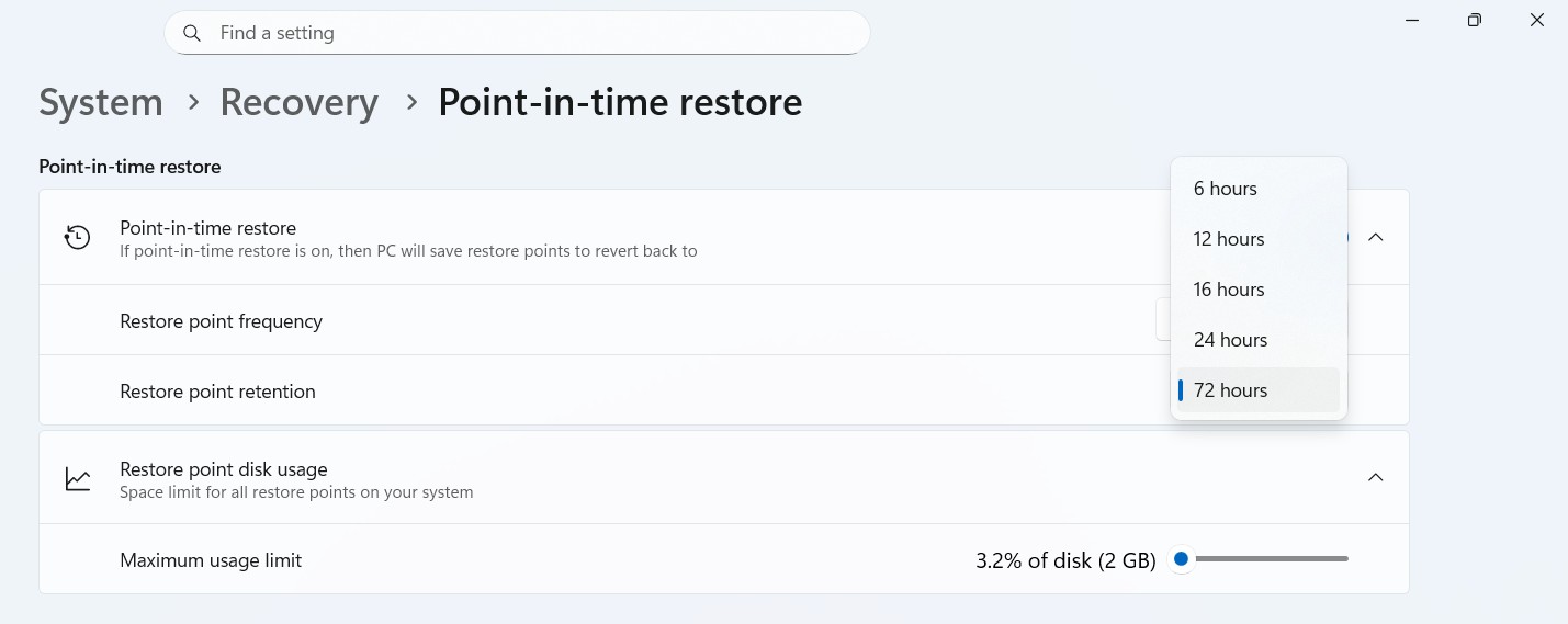Available restore point retention time