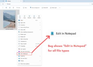 Bug shows Edit in Notepad for all file types in the Context Menu