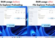 Comparing File Explorer RAM usage before and after Preloading