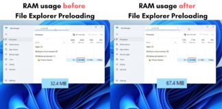 Comparing File Explorer RAM usage before and after Preloading