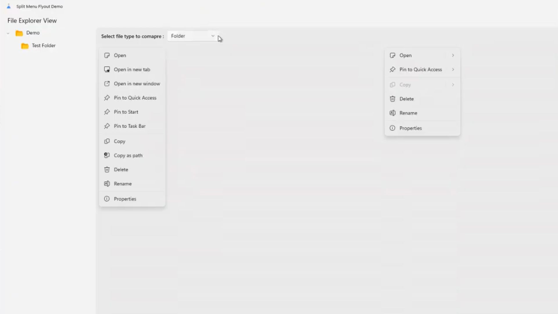 Comparison between old context menu and new context menu for folders