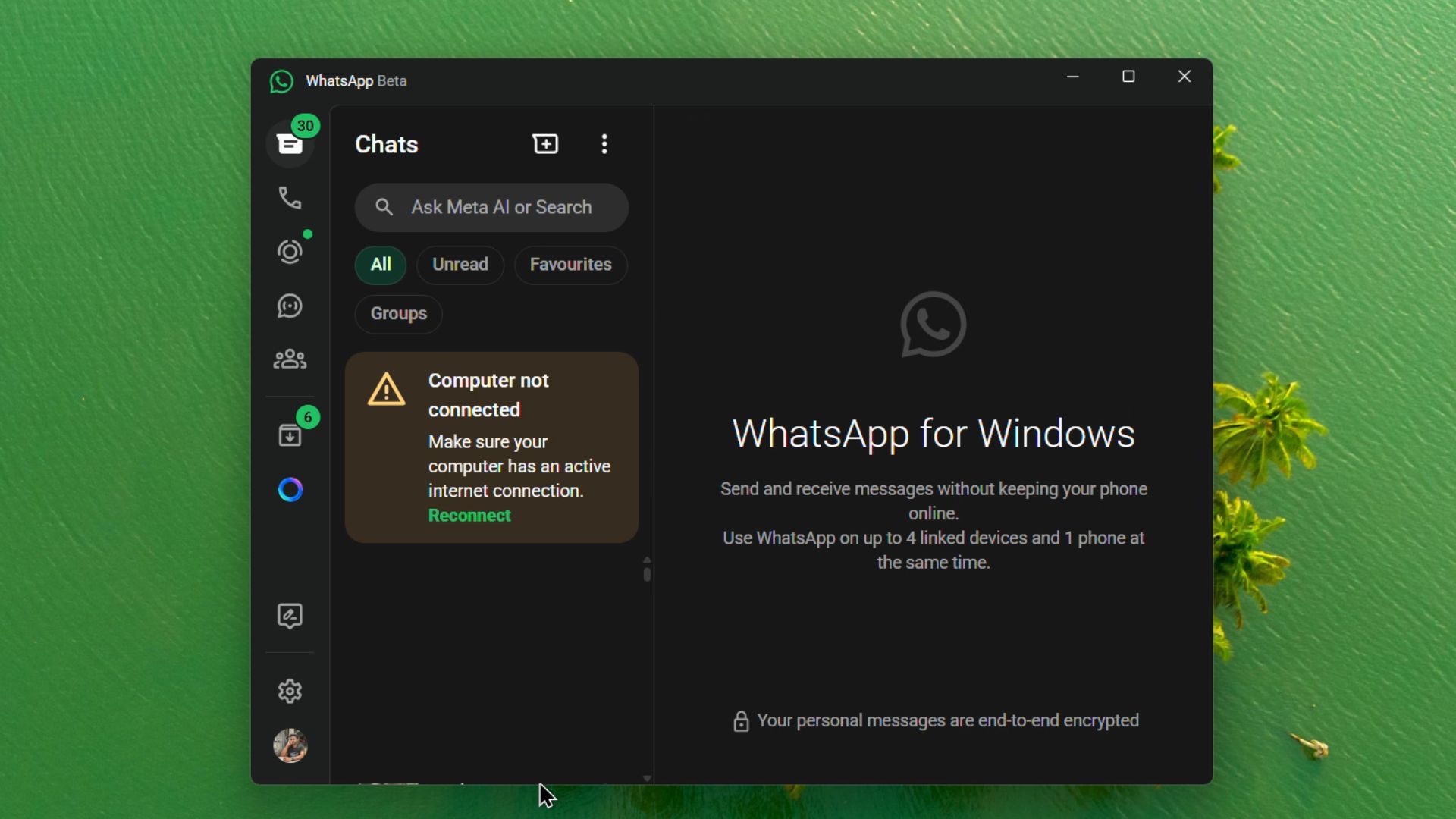 Computer not connected error message in WhatsApp