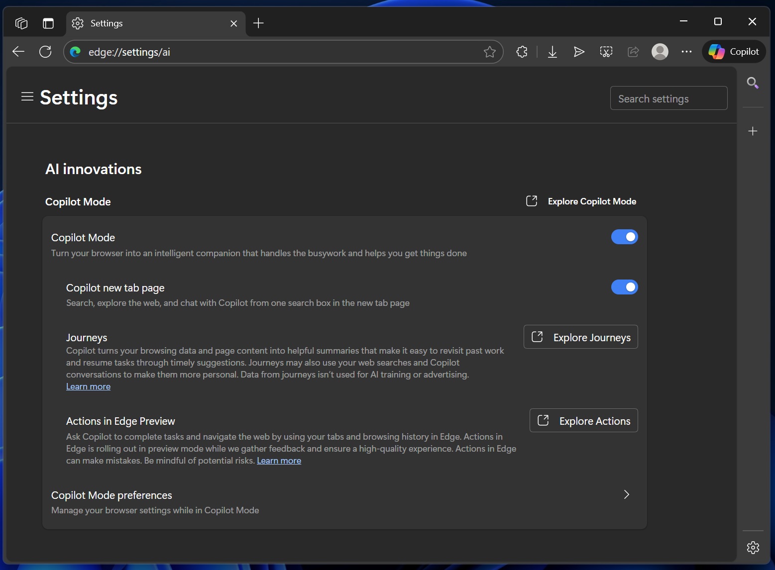 Copilot Mode in Microsoft Edge