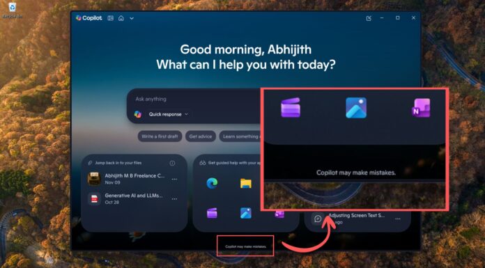 New Windows 11 Copilot ad accidentally shows AI fumbling a basic text size setting Copilot may make mistakes warning shown inside Copilot app